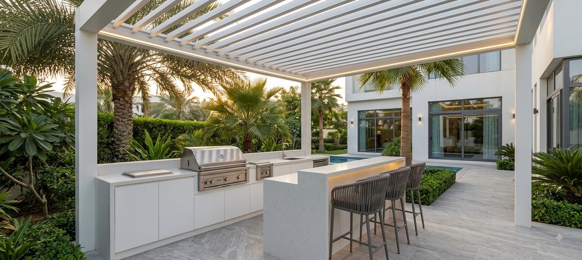 Pergola over outdoor kitchen terrace