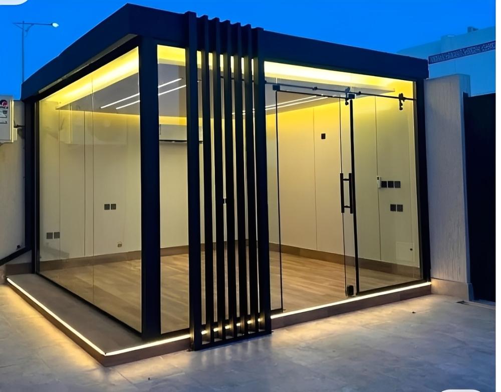Glass room with LED accent lighting